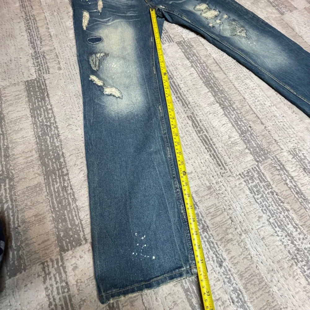 Jordan Craig Mens Distressed Blue Jeans Paint Splatter Ripped Straight‎ 36x32